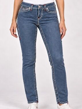 True Religion Curvy Skinny Super T Jeans Size 25 White Stitch Y2K
